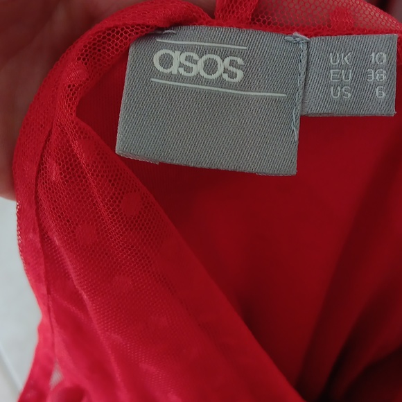 ASOS Dobby Mesh Midi Tshirt Dress withLayered Ruffles red color - Picture 8 of 8